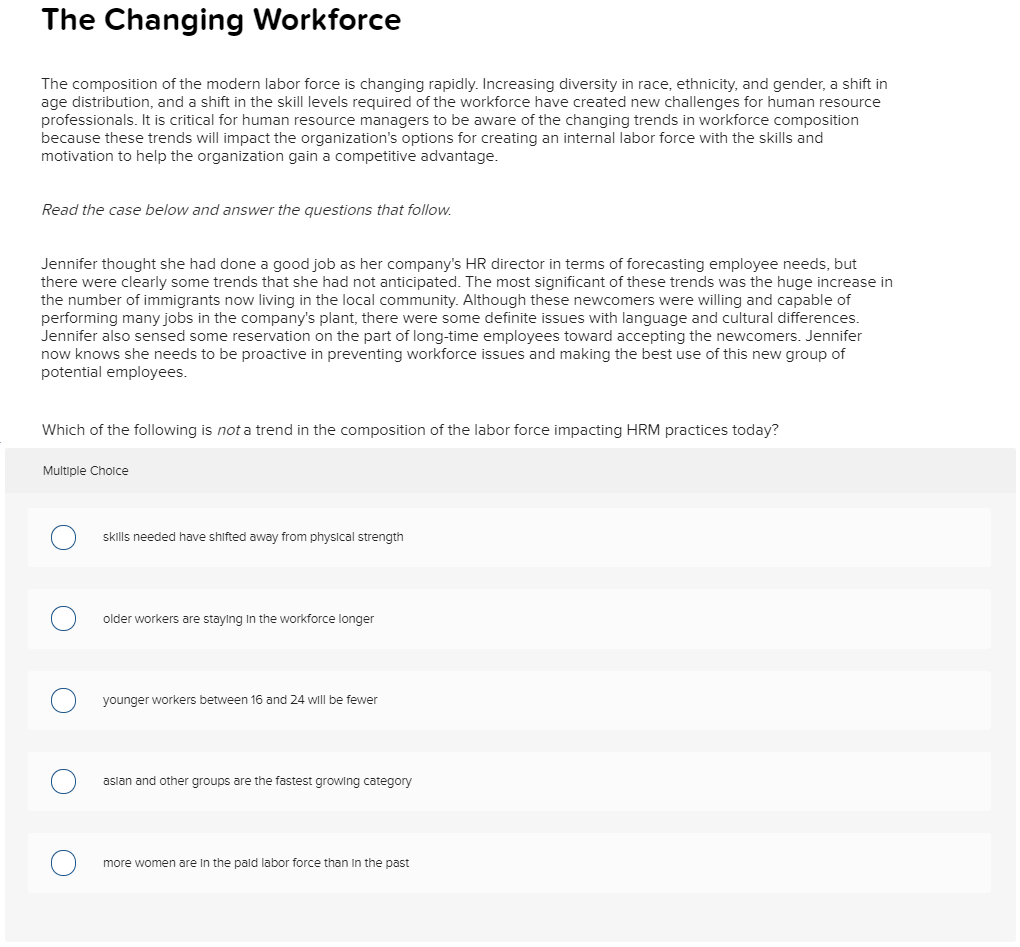 Solved The Changing Workforce The composition of the modern | Chegg.com