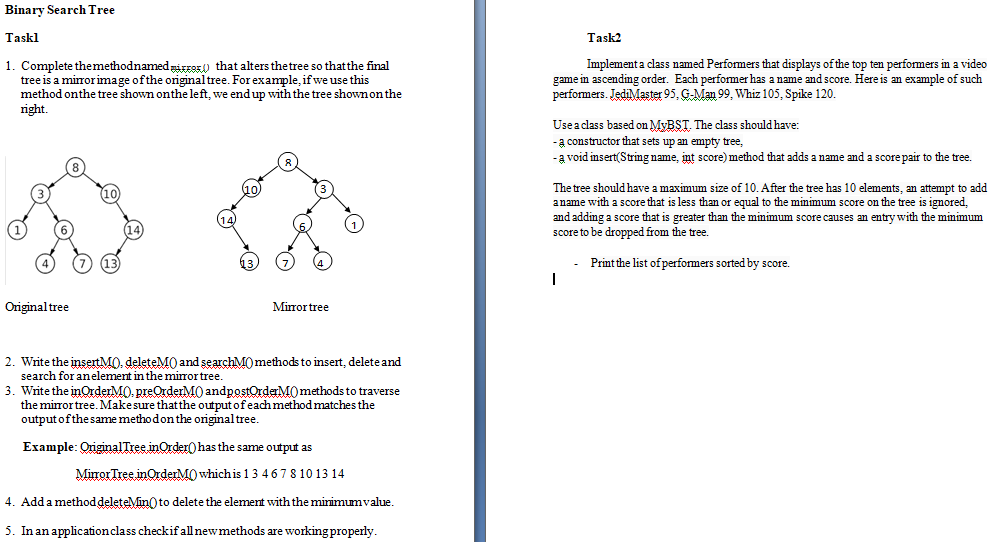 Binary Search Tree Taskl 1. Complete | Chegg.com