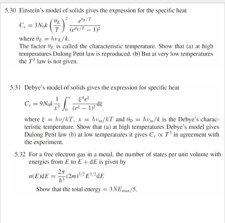 Solved C, = 3 Nok () 5.30 Einstein's model of solids gives | Chegg.com