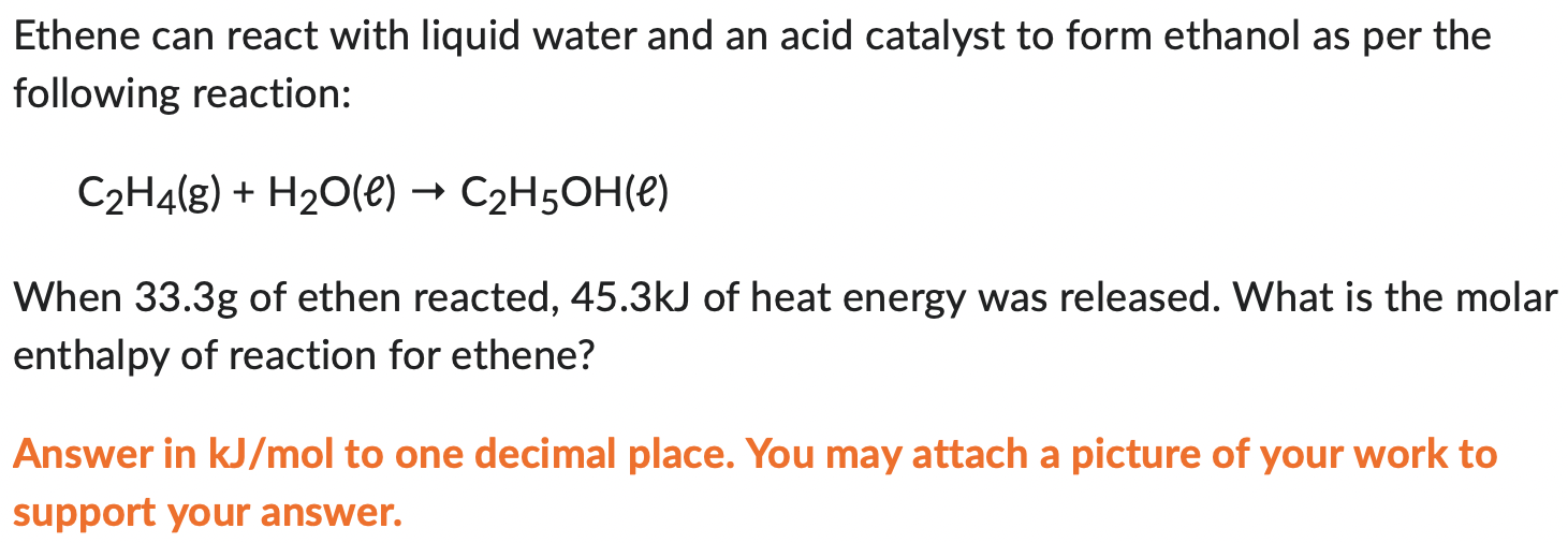 Solved Ethene can react with liquid water and an acid Chegg