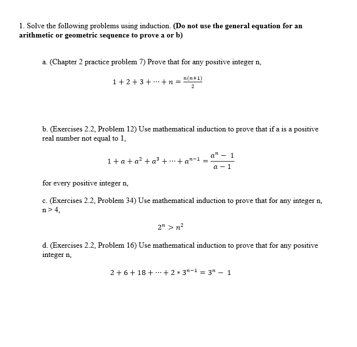 Solved 1. Solve the following problems using induction. (Do | Chegg.com