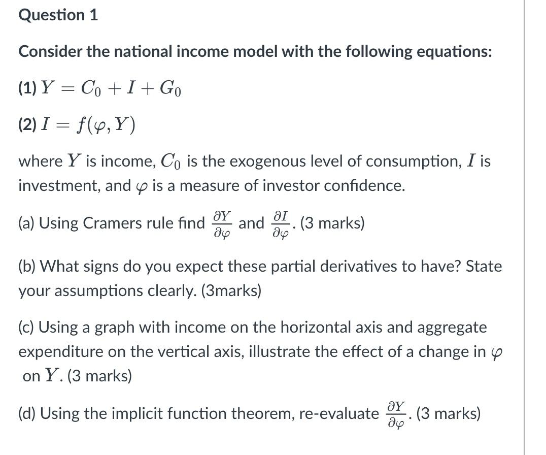 Question 1 Consider the national income model with | Chegg.com