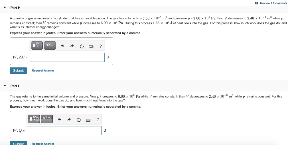 Solved II Review | Constants Part H A quantity of gas is | Chegg.com