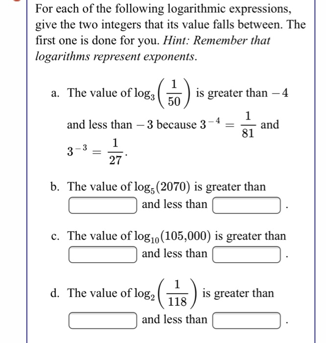 Solved For each of the following logarithmic expressions, | Chegg.com