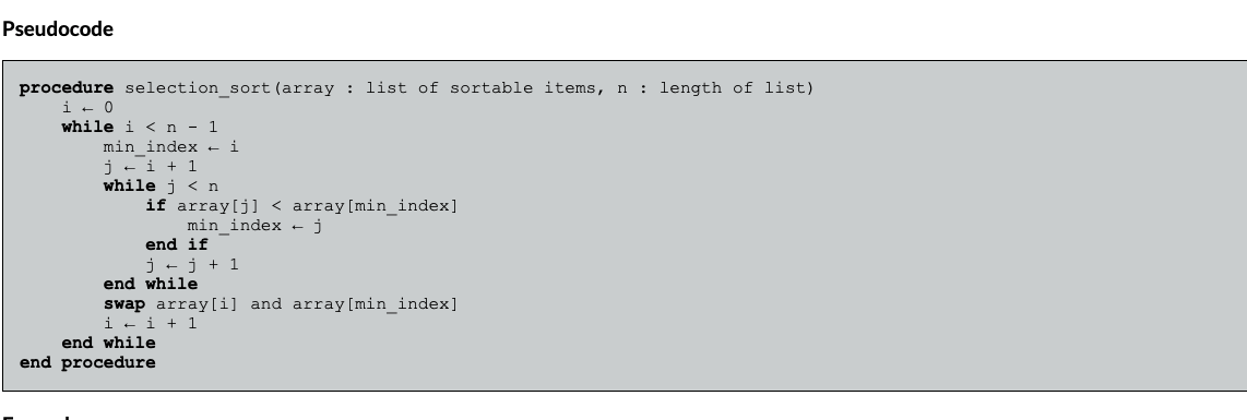 Solved Pseudocode procedure selection_sort (array : list of | Chegg.com