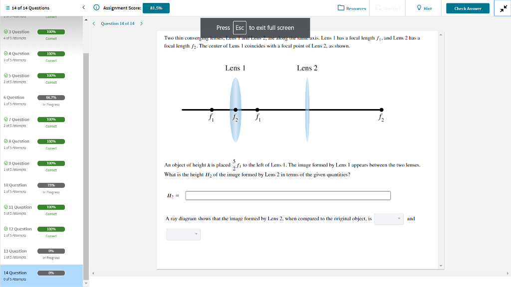 Solved Two thin converging lenses, Lens 1 and Lens 2, are | Chegg.com