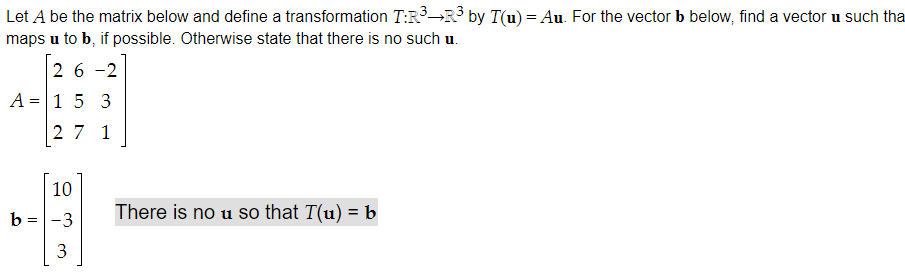 Solved Let A be the matrix below and define a transformation | Chegg.com