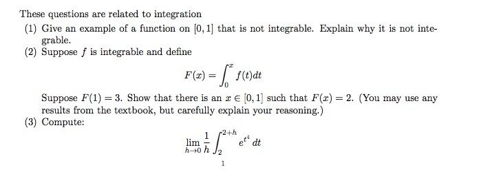Solved These questions are related to integration (1) Give | Chegg.com