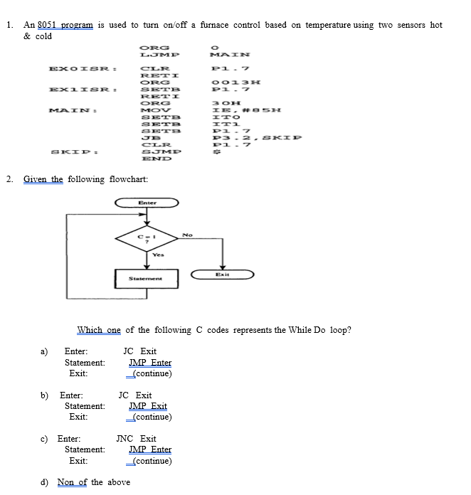 1. An 8051 program is used to turn on/off a furnace | Chegg.com