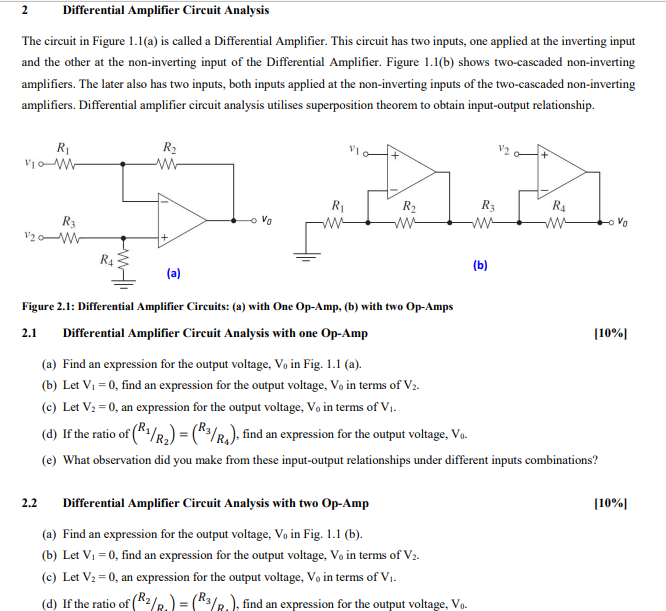 Solved 2 Differential Amplifier Circuit Analysis The Circuit | Chegg.com