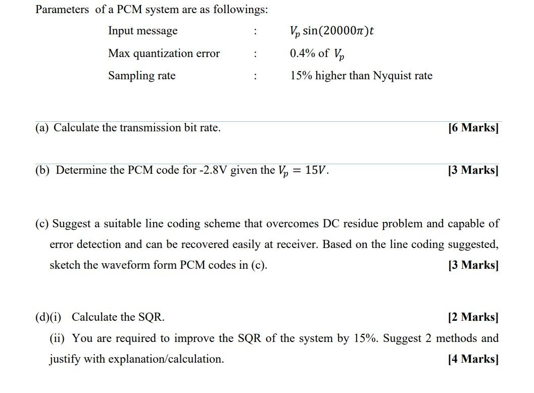 Solved : Parameters of a PCM system are as followings: Input | Chegg.com