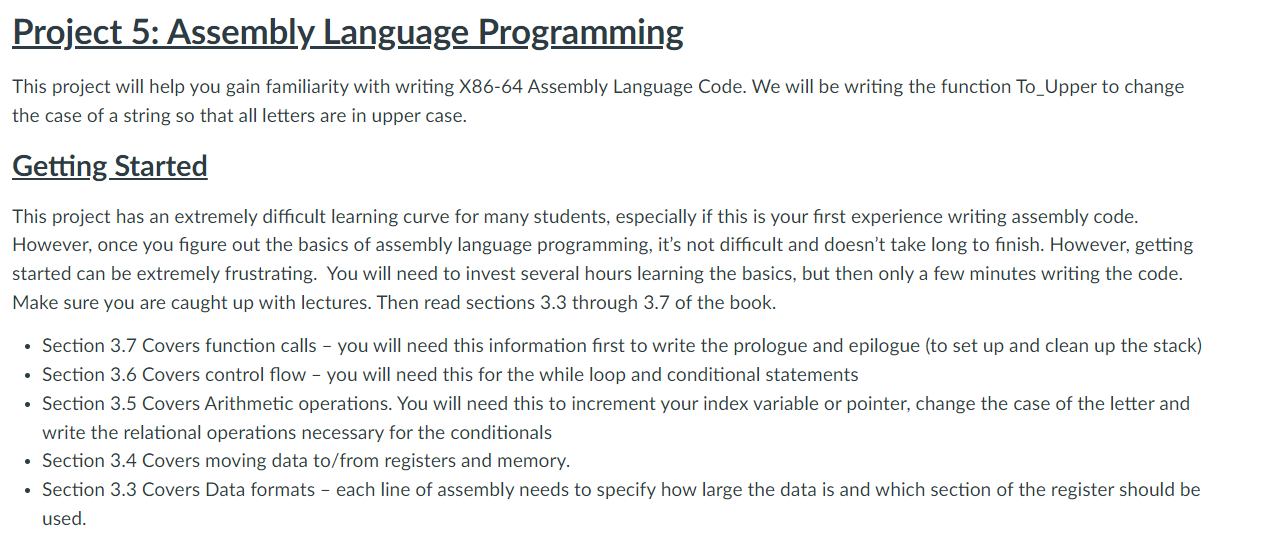 Project 5: Assembly Language Programming This project | Chegg.com