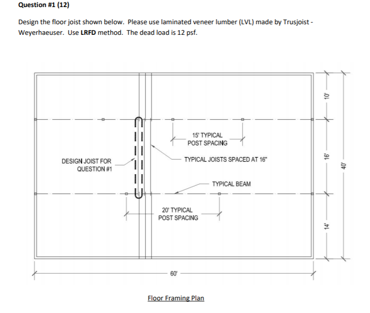 Question #1 (12) Design the floor joist shown below. | Chegg.com