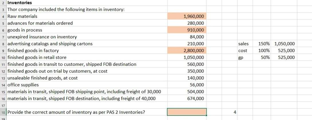 Solved Provide the correct amount of inventory as per PAS | Chegg.com