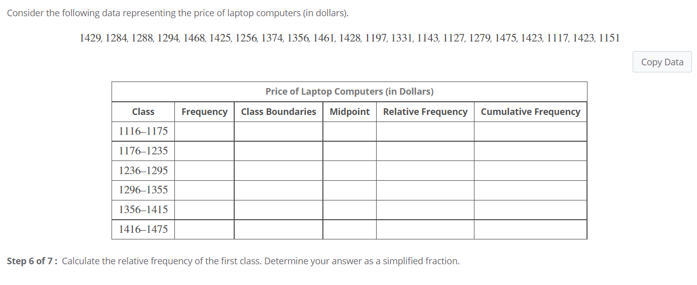 Solved Consider the following data representing the price of | Chegg.com
