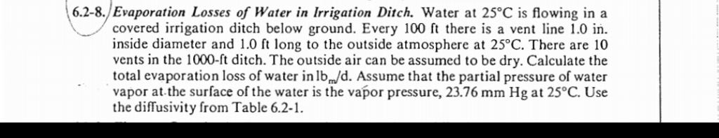 Solved Estimate The Evaporative Loss Of Water From A Chegg Com