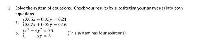 Solved 1. Solve the system of equations. Check your results | Chegg.com