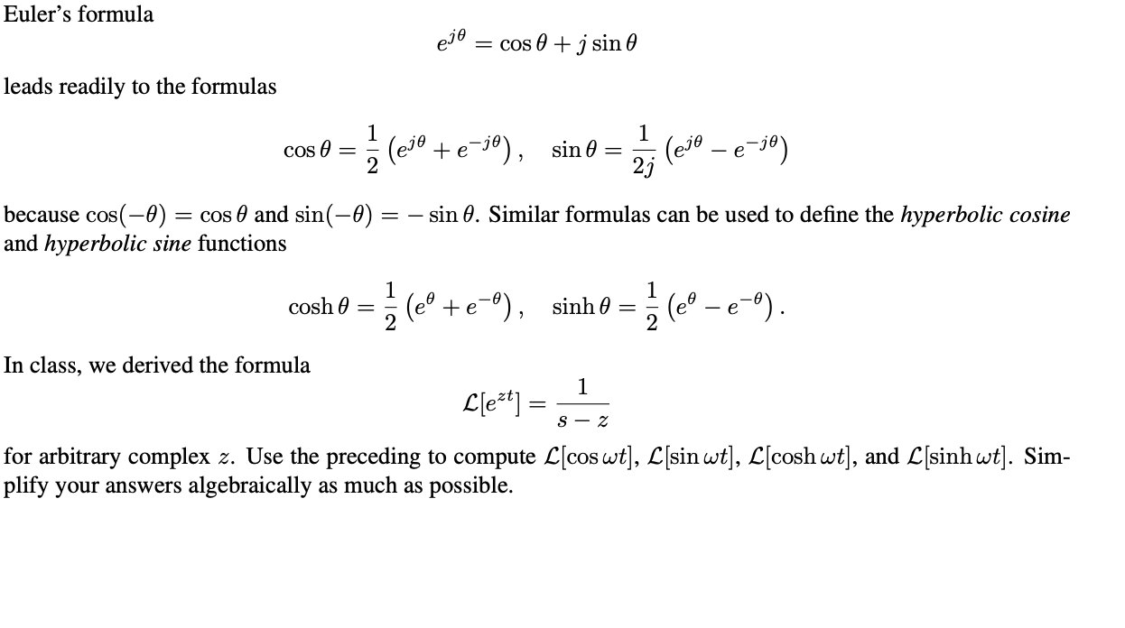 Solved Euler's formulaejθ=cosθ+jsinθleads readily to ﻿the | Chegg.com