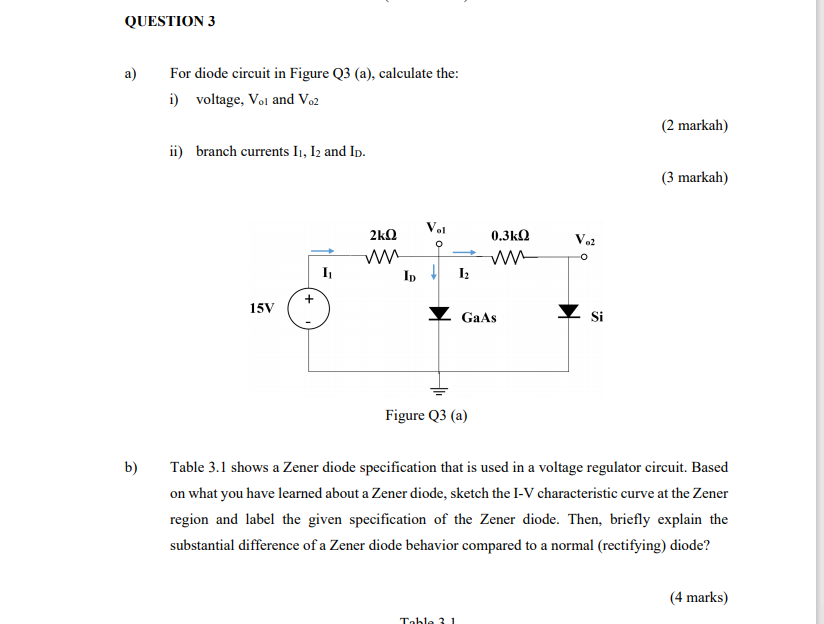 Solved QUESTION 3 a) For diode circuit in Figure Q3 (a), | Chegg.com