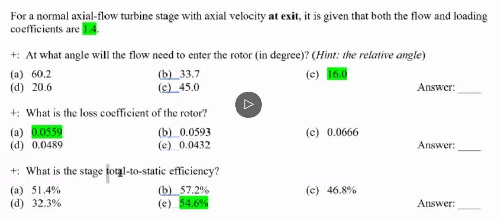 Solved For a normal axial-flow turbine stage with axial | Chegg.com