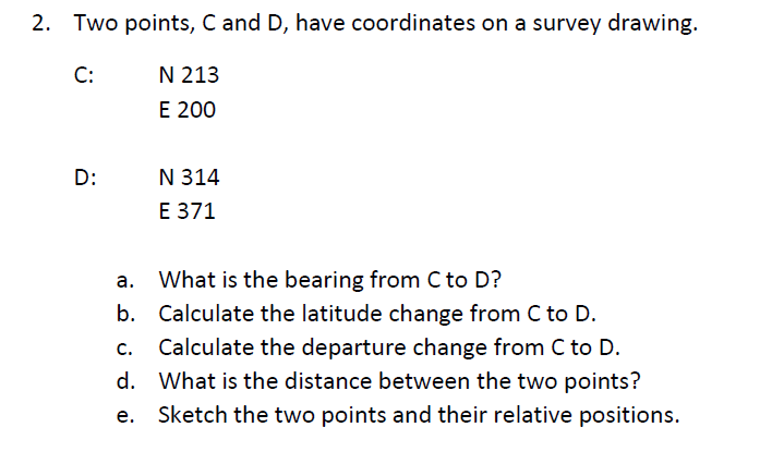 Solved 2. Two points, C and D, have coordinates on a survey | Chegg.com