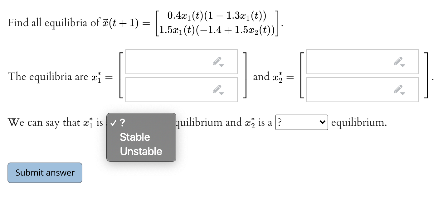 Solved Find All Equilibria Of O T 1 0 4 21 T 1 1 Chegg Com