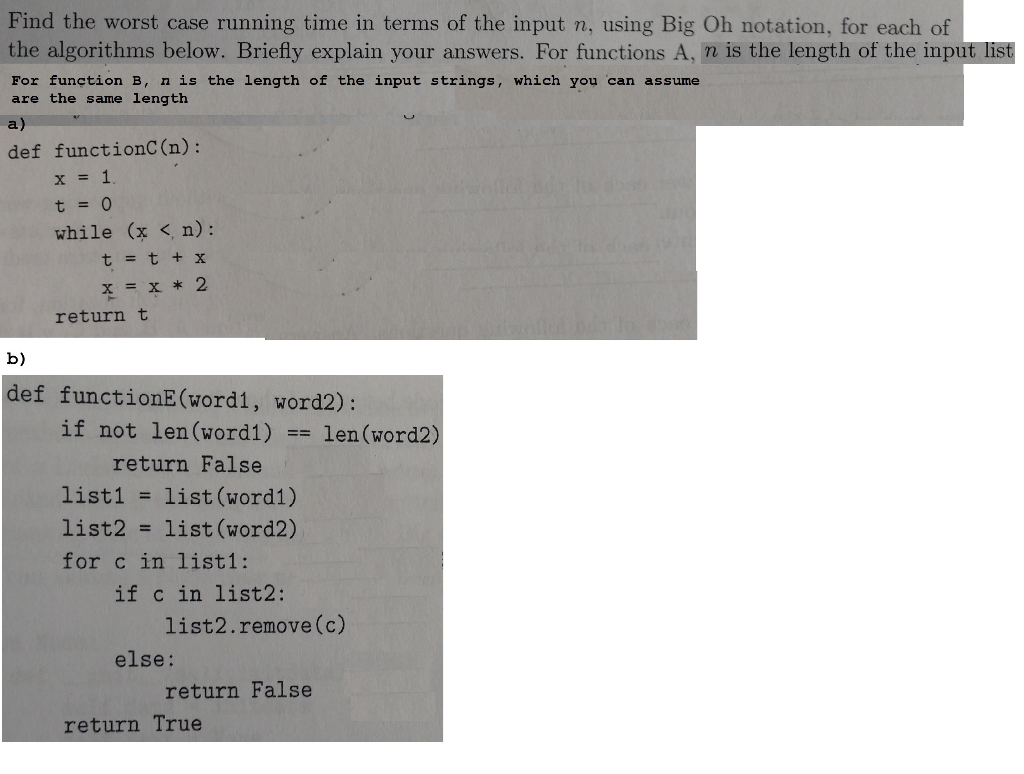Solved Find The Worst Case Running Time In Terms Of The | Chegg.com