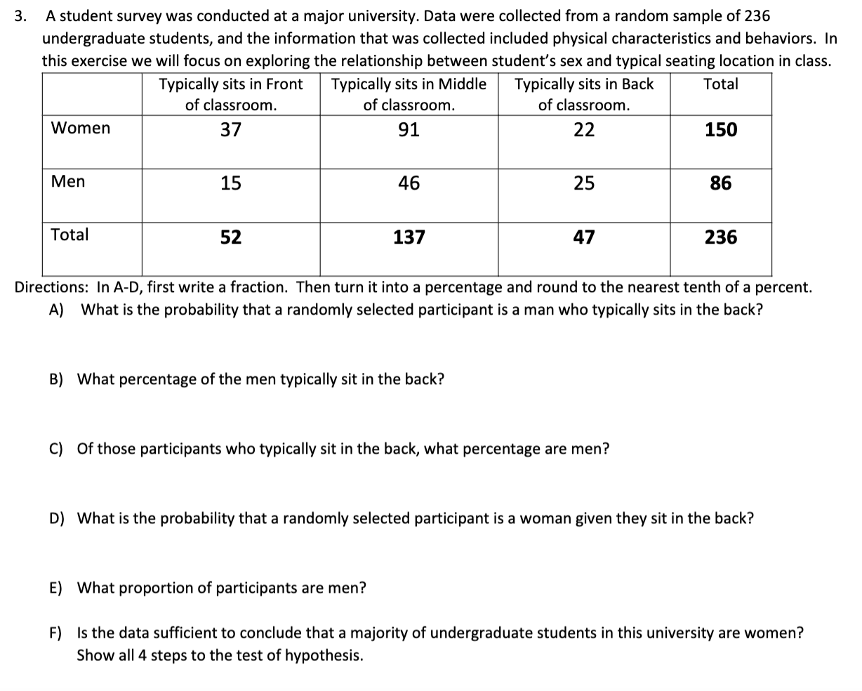 Solved A student survey was conducted at a major university. | Chegg.com