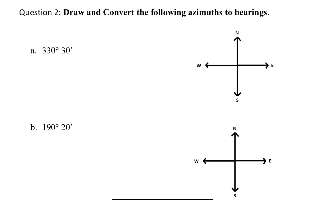 Solved Question Draw And Convert The Following Azimuths Chegg Com