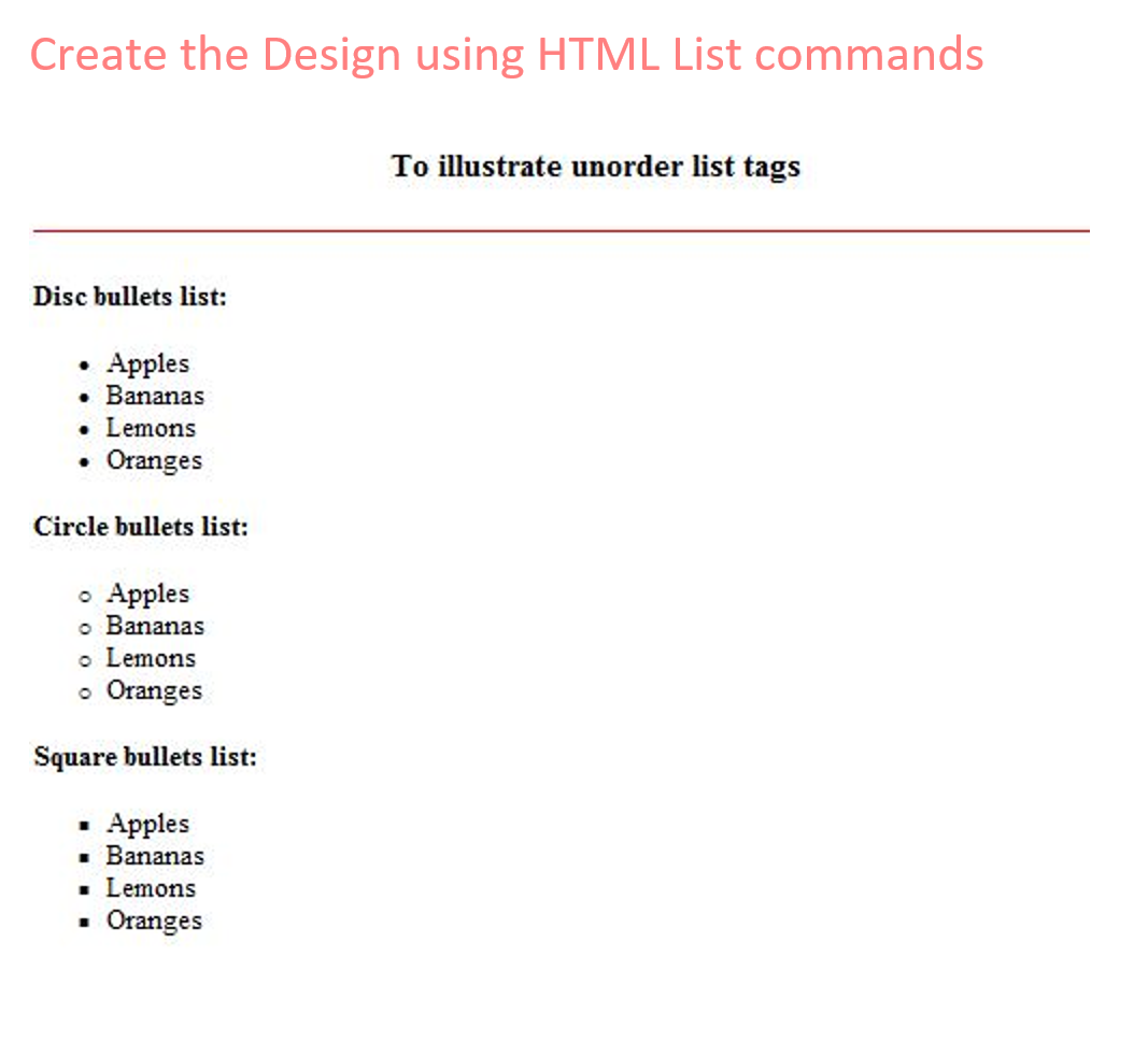 Solved Create the Design using HTML List commands To | Chegg.com