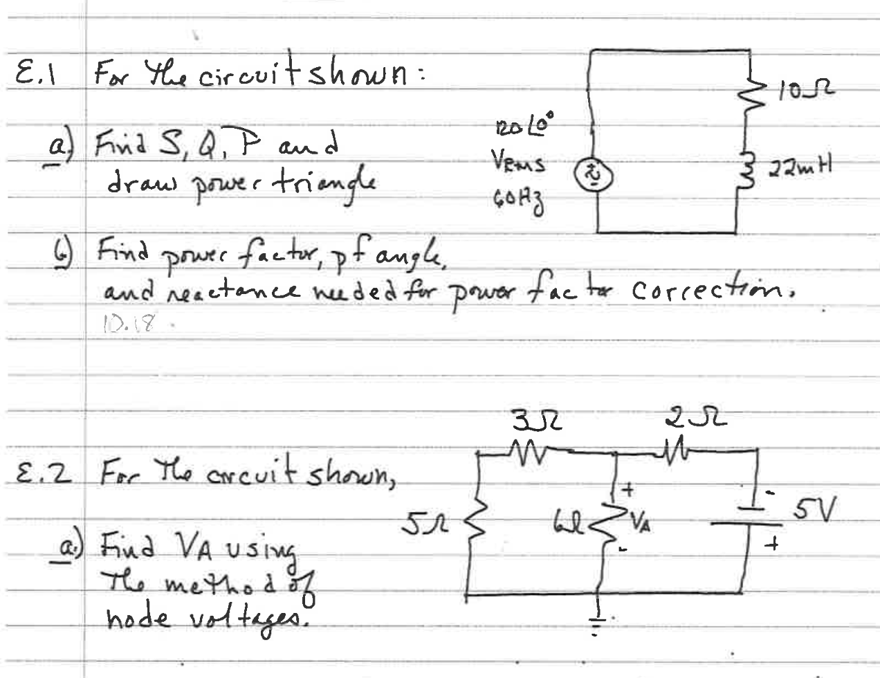 Solved E.I For the circuitshown: a) Find S,Q,P and draw | Chegg.com