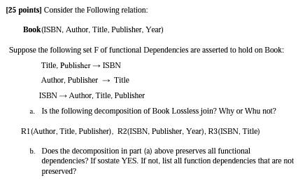 Solved [25 points) Consider the following relation: Book | Chegg.com