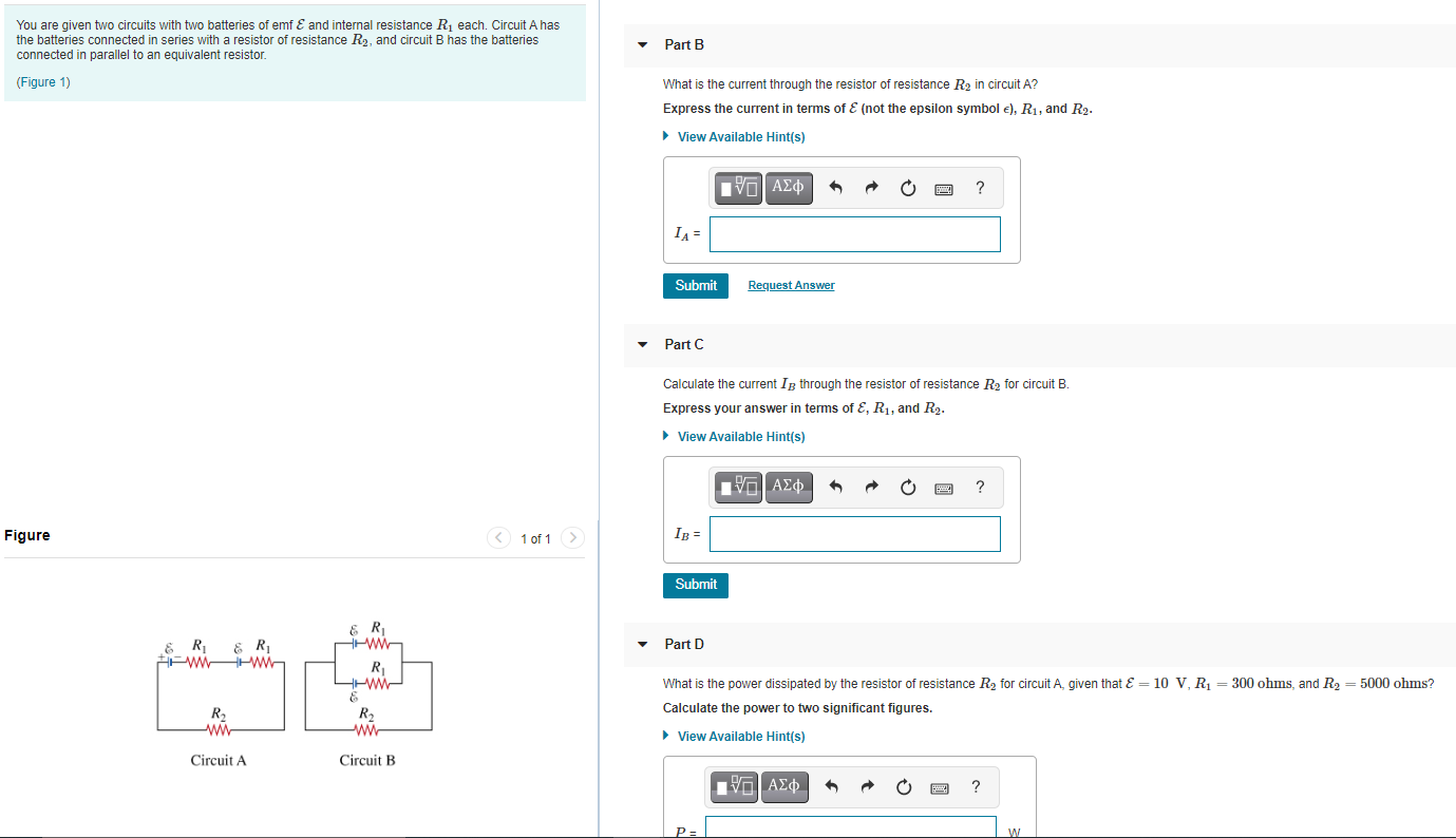 Solved Part B You Are Given Two Circuits With Two Batteri Chegg Com