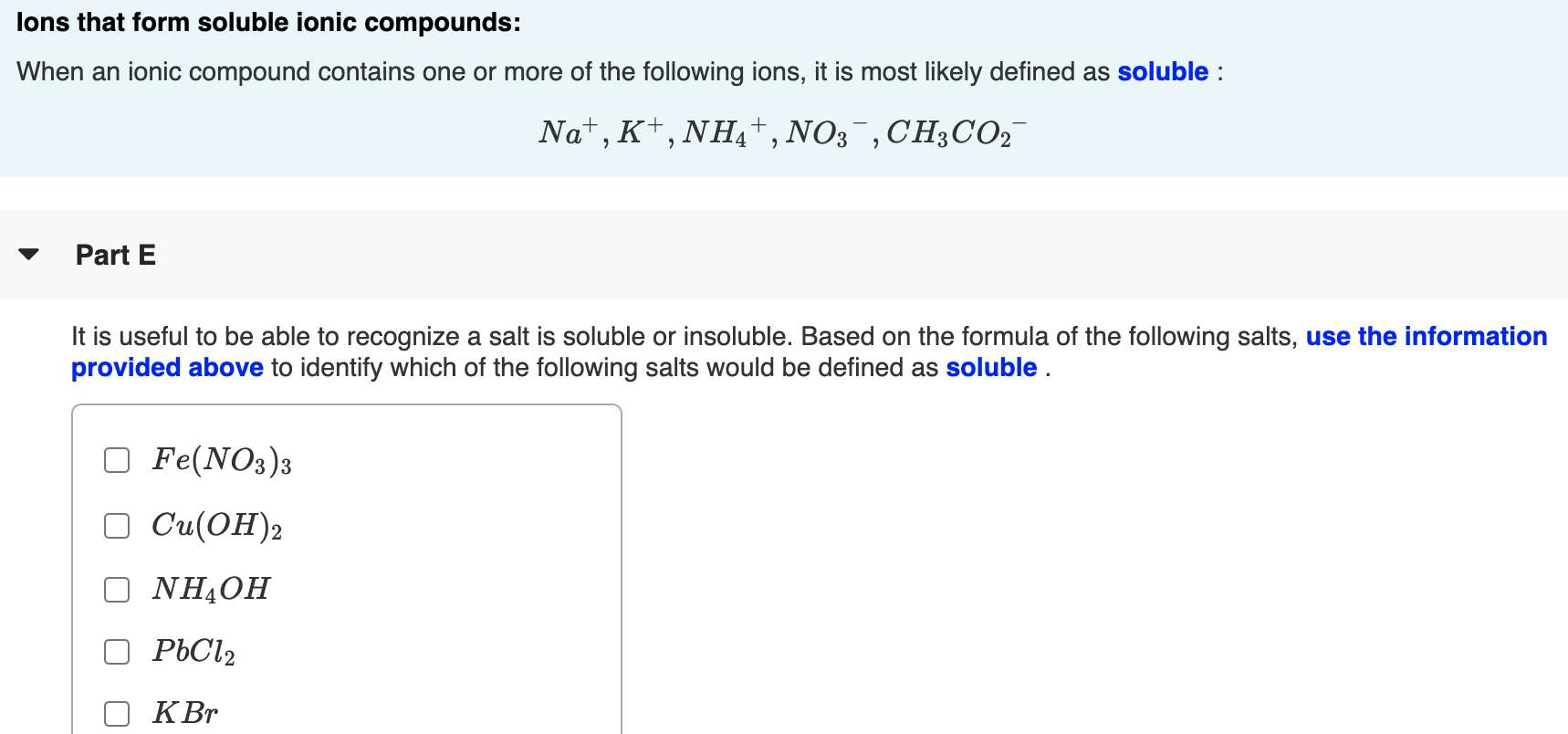 Solved lons that form soluble ionic compounds when an ionic chegg