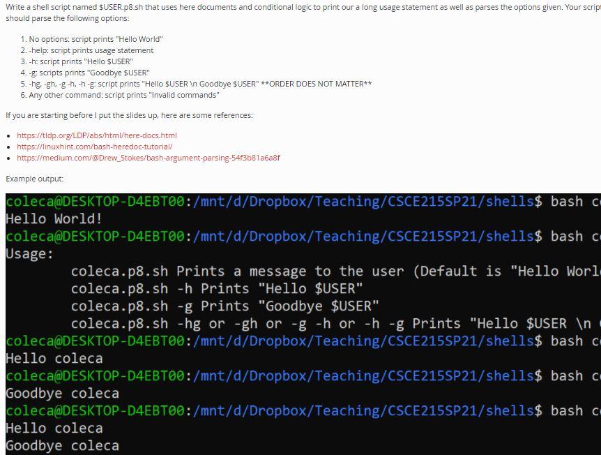 Solved Write a shell script named SUSER.p8.sh that uses here | Chegg.com