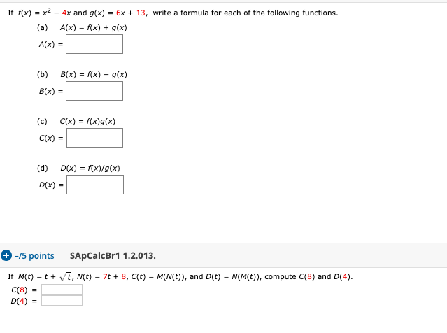 Solved X2 4x And G X 6x13 Write A Formula For Each Of Chegg Com