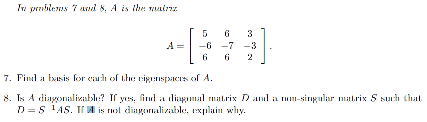 Solved In problems 7 and 8,A is the matrix | Chegg.com