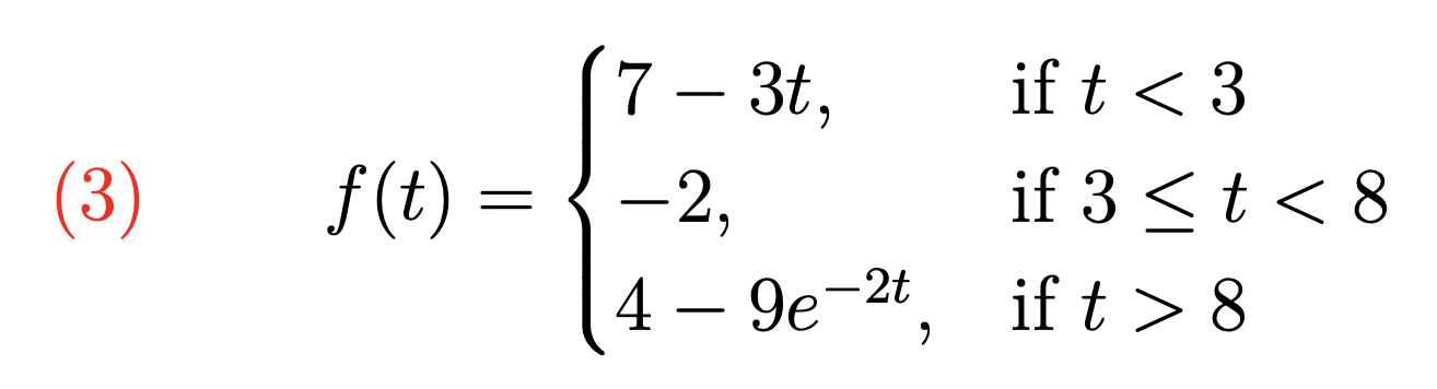 Solved (3) F(t) = 7 – 3t, -2, 4 – 9e-2t, If T