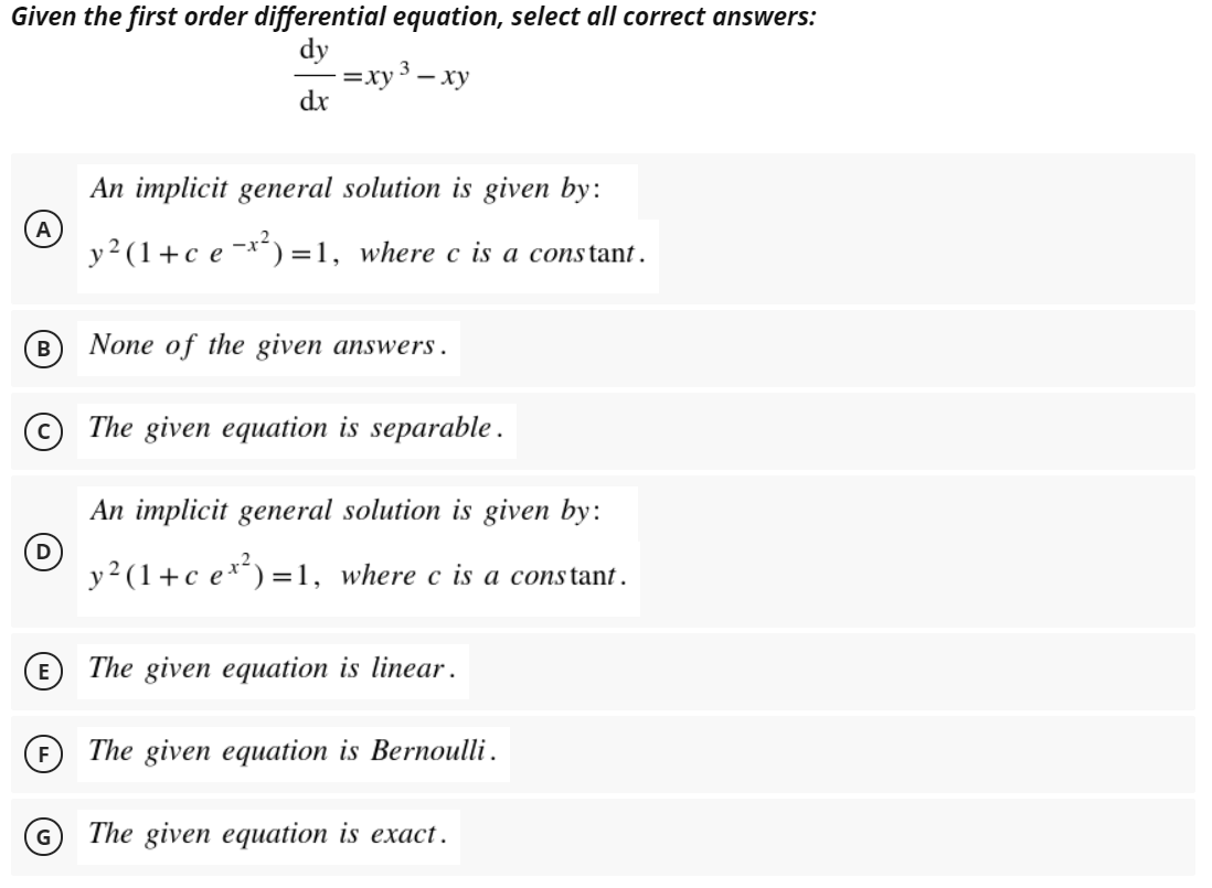 Solved Given The First Order Differential Equation Select 4761