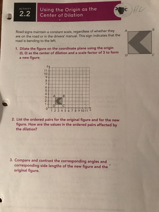 Solved ACVTY Using the Origin as the 2.2 Center of Dilation | Chegg.com