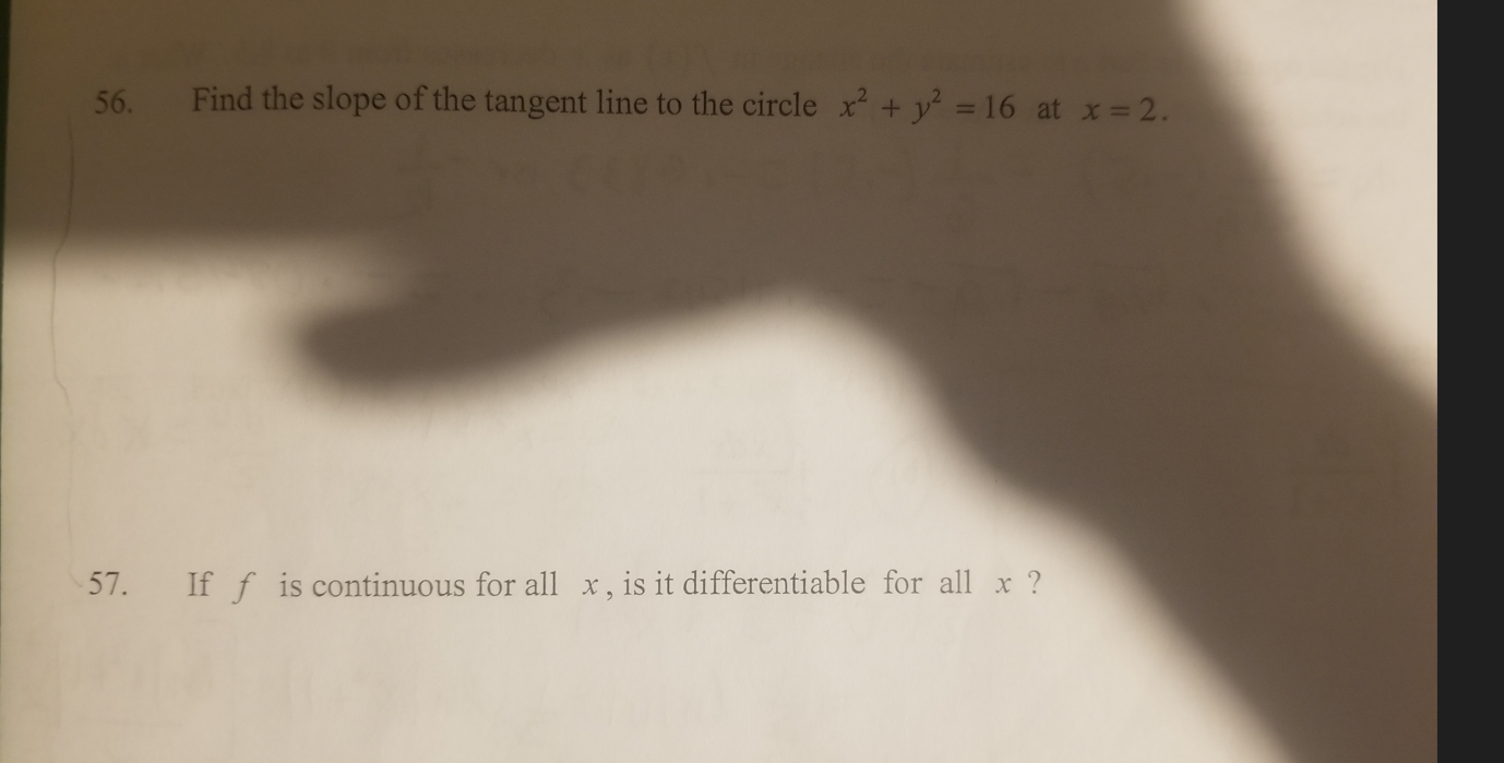 Solved 56 Find The Slope Of The Tangent Line To The Circle Chegg