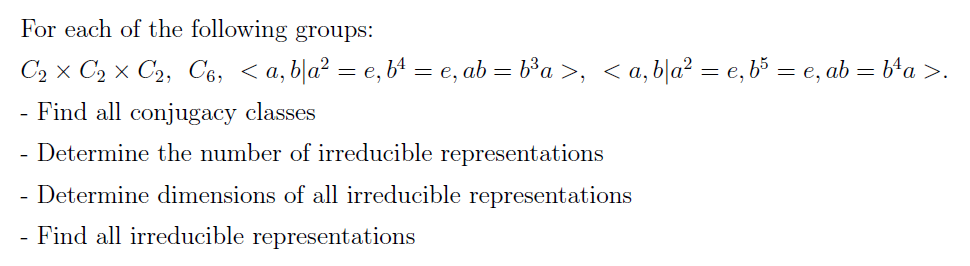 Solved For each of the following groups: C2×C2×C2,C6, | Chegg.com