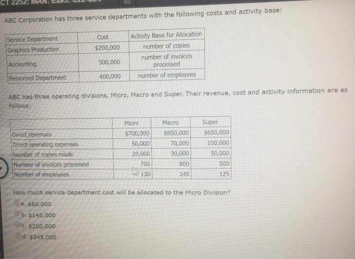 Solved ABC Corporation has three service departments with