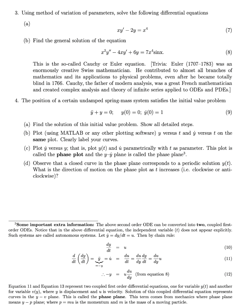 Solved 3. Using Method Of Variation Of Parameters, Solve The | Chegg.com