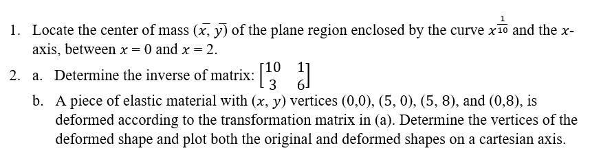 Solved 1. Locate the center of mass (x, y) of the plane | Chegg.com