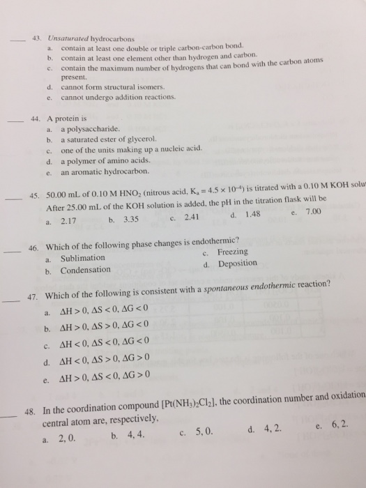 Solved 43. Unsaturated hydrocarbons a. b. c. contain at | Chegg.com