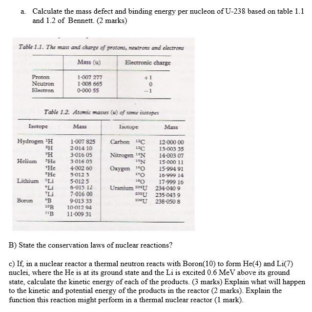 Solved a. Calculate the mass defect and binding energy per | Chegg.com