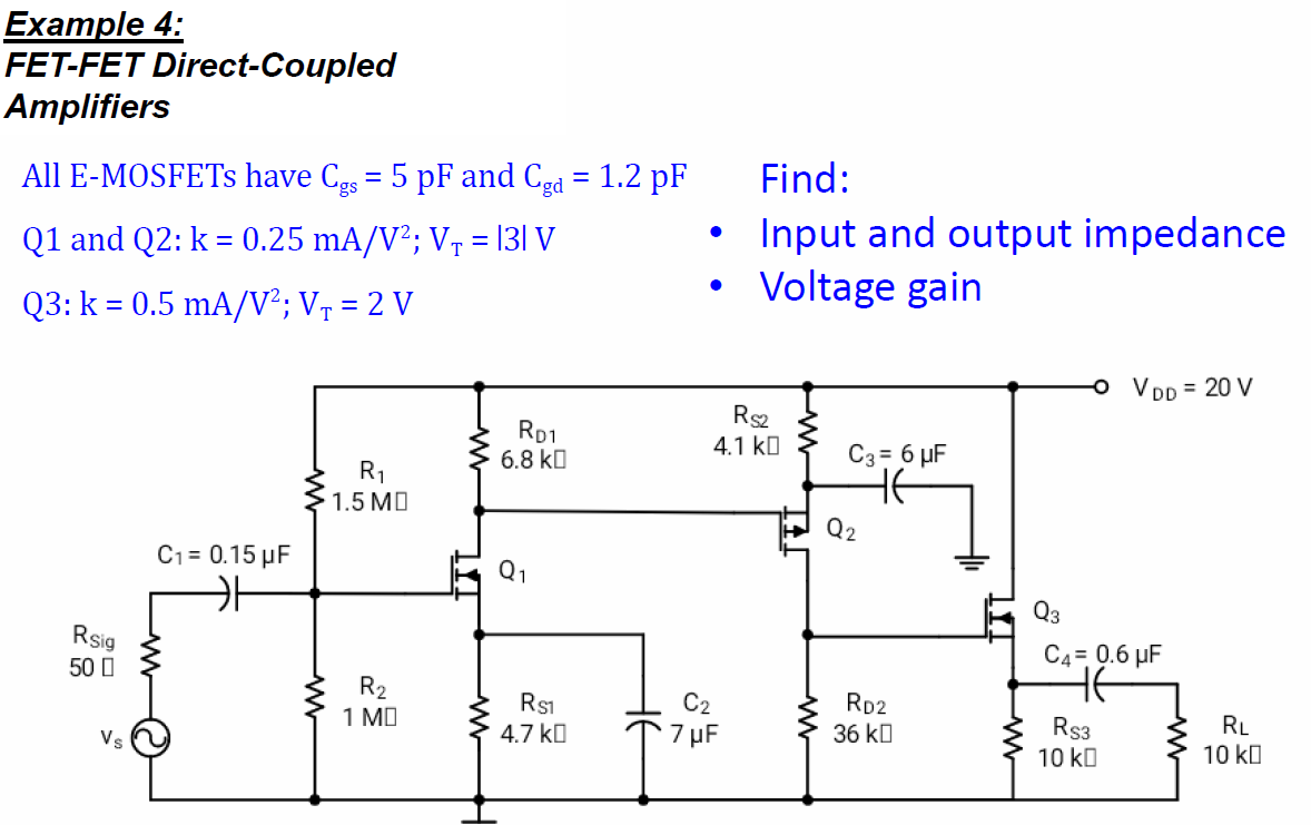 Solved All EMOSFETs have Cgs=5pF and Cgd=1.2pF Find Q1 and