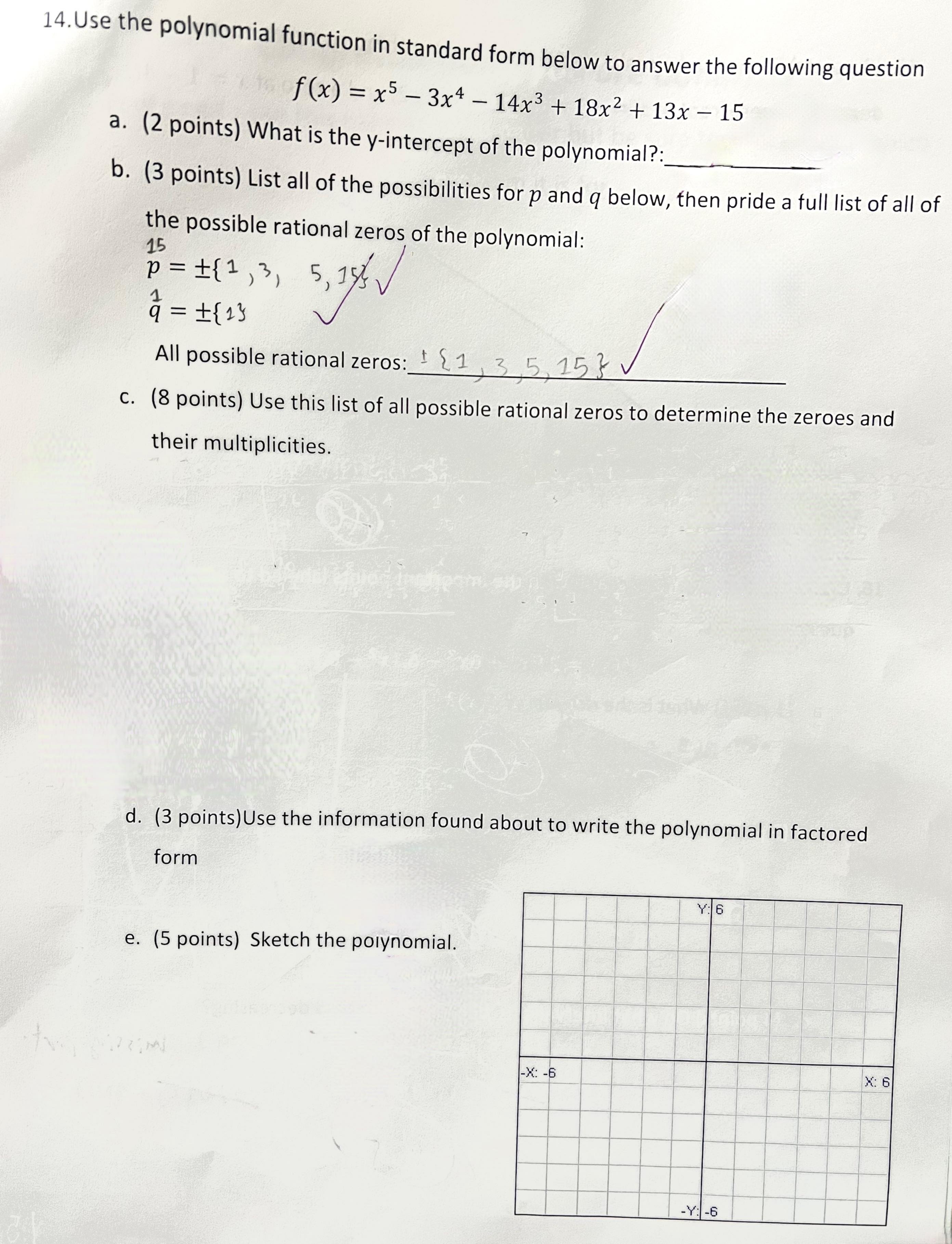 Solved 14. Use the polynomial function in standard form | Chegg.com