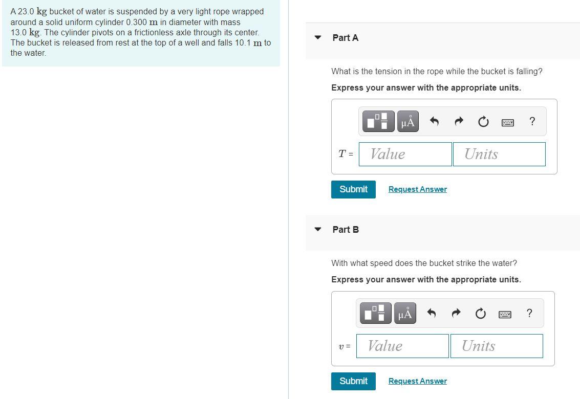 Solved A 23.0 kg bucket of water is suspended by a very